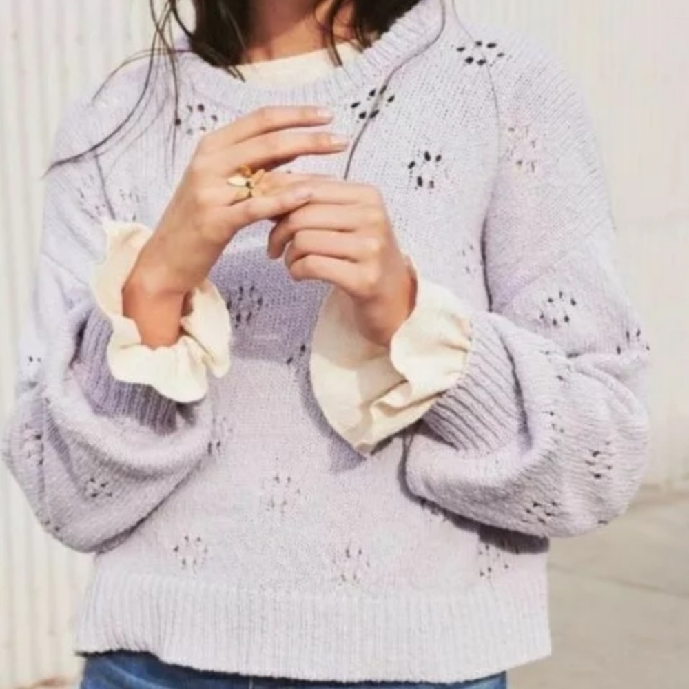 Madewell Floral Pointelle Lilac Sweater - Picture 2 of 6
